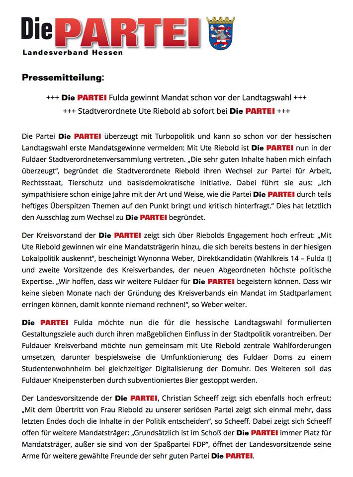 Read more about the article Mandatsgewinn für Die PARTEI